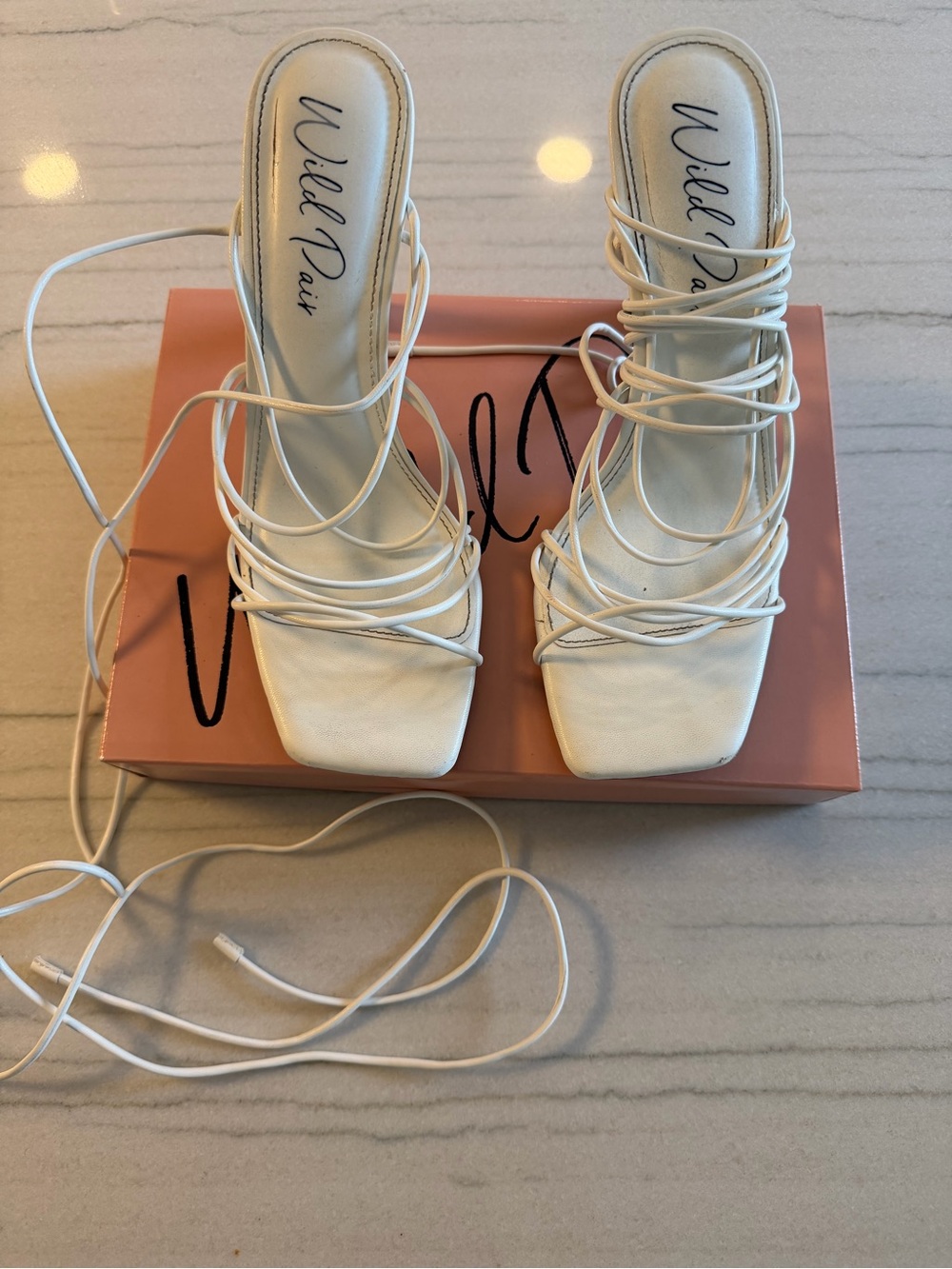 Wild Pair White Strappy Wrap Square-Toe Heels